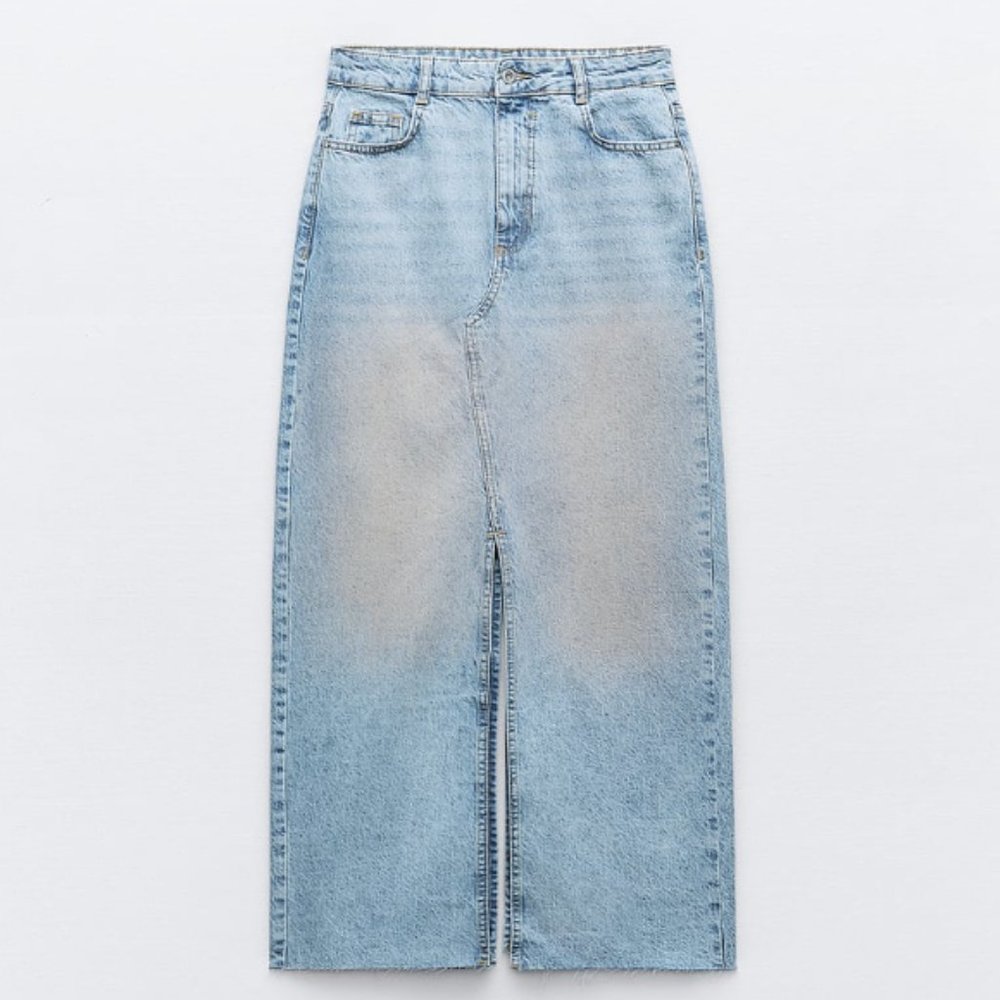 Zara ZARA Z1975 PINK BLUE WASHED SLIT DENIM SKIRT NWT med